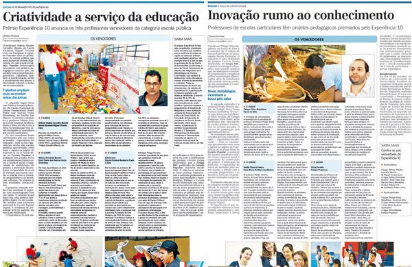 P&aacute;ginas do Correio Popular de outubro do ano passado mostram os projetos vencedores nas categorias escola p&uacute;blica e escola particular ( Reprodução)
