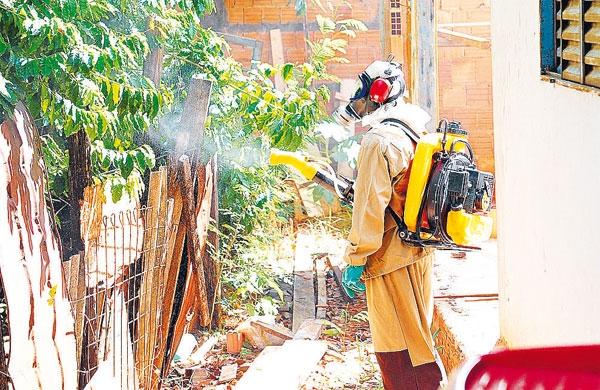 Agente faz nebulização em quintal de casa em Americana: profissionais atuam no combate à dengue ( Divulgação)