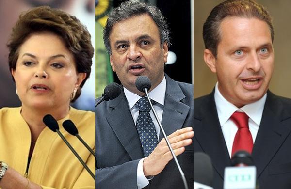 A presidente Dilma Roussef, o senador A&eacute;cio Neves e o ex-governador de Pernambuco, Eduardo Campos ( Divulgação)