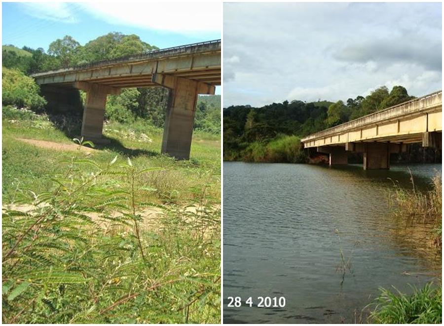 Imagens mostram a situa&ccedil;&atilde;o atual da Represa Jacare&iacute; (&agrave; esquerda), em Joan&oacute;polis, e em abril de 2010 ( Divulgação)