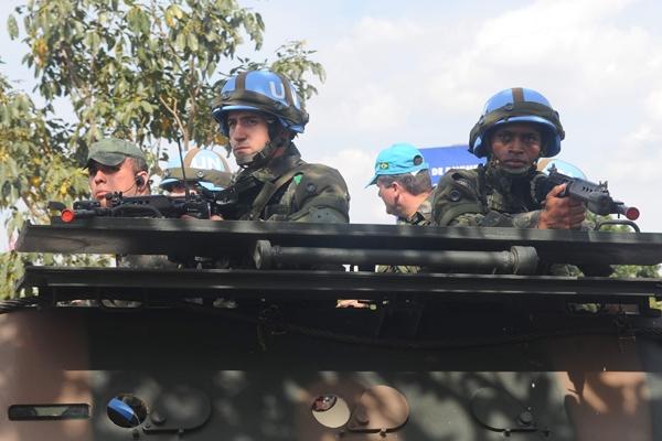 Grupo de militares com capacetes azuis da Organização das Nações Unidas realizam atividades em Campinas ( Dominique Torquato/AAN)