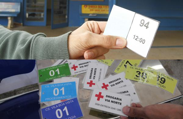 Na parte de cima as novas senhas e abaixo as que foram entregues aos pacientes até sexta-feira (27) no CS da Vila Boa Vista  (Montagem/AAN)