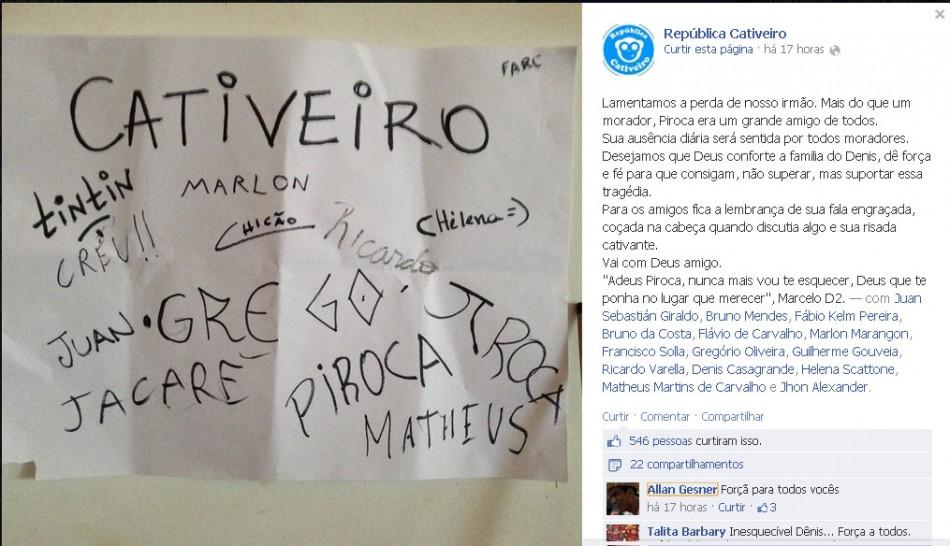 Homenagem da República Cativeiro ao estudante morto durante festa da Unicamp ( Reprodução )