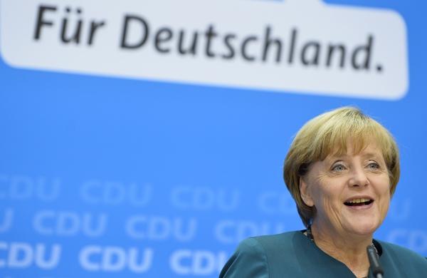 Angela Merkel durante seu discurso após ser reeleita na Alemanha (France Press)