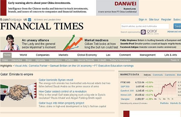 Reprodução da capa do site do jornal americano Financial Times (Reprodução)